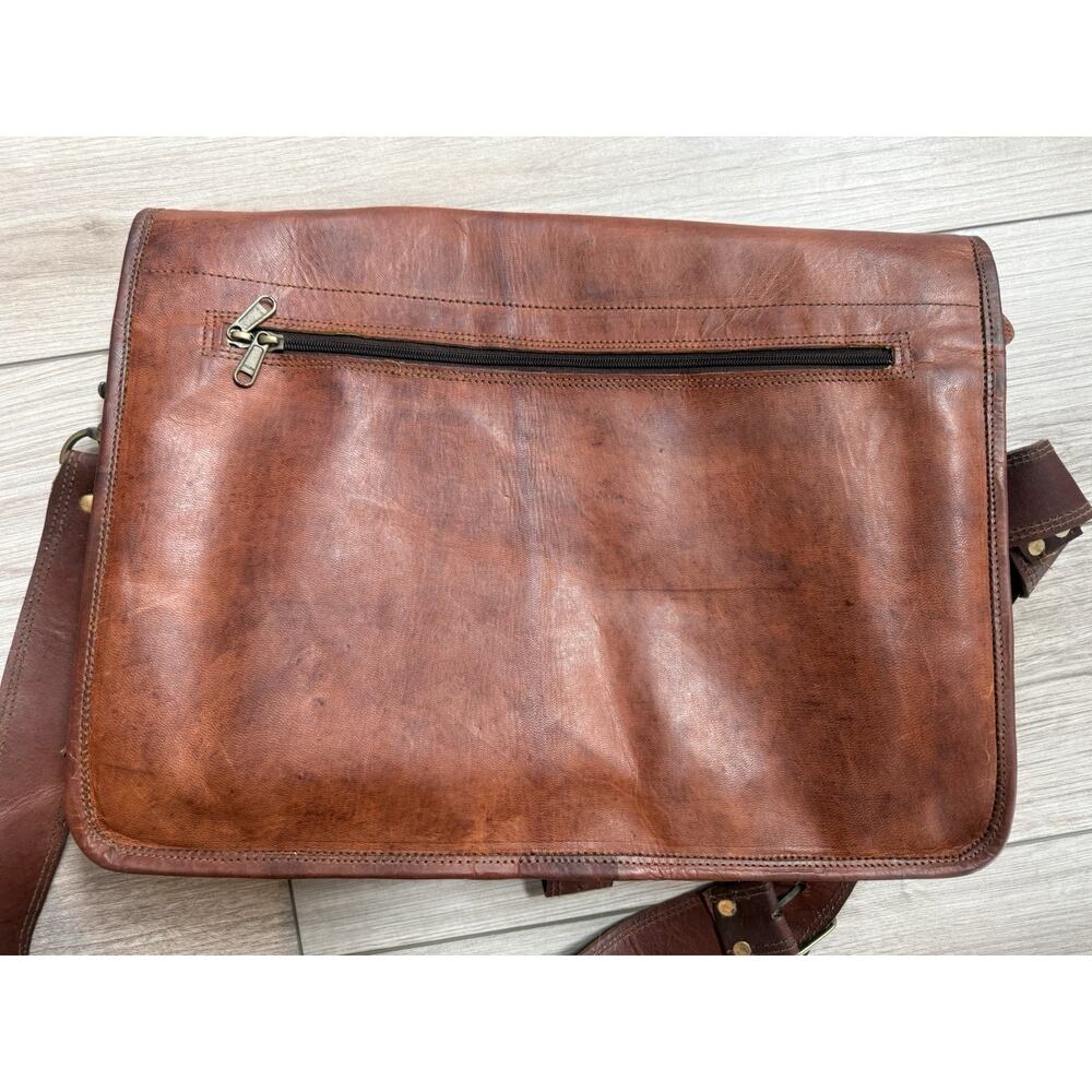 Men's Brown Messenger Bag Buckle Closure Crossbody Strap Lined Pockets - Picture 3 of 13